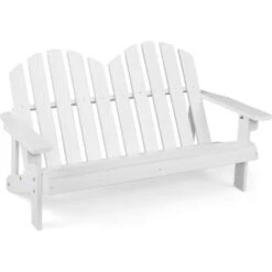 COSTWAY Silla De Jardin De Adirondack 2 Plazas, Banco De 2 Plazas De Madera De Abeto Para Niños Con Respaldo Alto, Reposabrazos, Capacidad 100KG, 99 X 51 X 56,5 Cm, Balcón, Patio, Piscina (Blanco)
