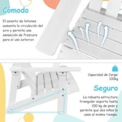 COSTWAY Silla De Jardin De Adirondack 2 Plazas, Banco De 2 Plazas De Madera De Abeto Para Niños Con Respaldo Alto, Reposabrazos, Capacidad 100KG, 99 X 51 X 56,5 Cm, Balcón, Patio, Piscina (Blanco) -Mano Mano Ventas 100030392 3