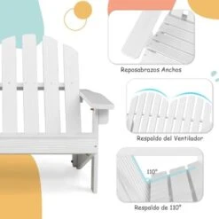 COSTWAY Silla De Jardin De Adirondack 2 Plazas, Banco De 2 Plazas De Madera De Abeto Para Niños Con Respaldo Alto, Reposabrazos, Capacidad 100KG, 99 X 51 X 56,5 Cm, Balcón, Patio, Piscina (Blanco) -Mano Mano Ventas 100030392 4