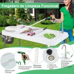 COSTWAY Mesa Plegbale Camping, Mesa Plegable 2 In 1 Multifuncional Con Fregadero, Grifo Giratorio 360°,Tubo De Drenaje, Fregadero Camping Para Jardín, Picnic 107,5 X 57,5 X 87 Cm, 150 Kg -Mano Mano Ventas 100030400 3
