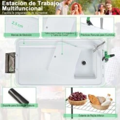 COSTWAY Mesa Plegbale Camping, Mesa Plegable 2 In 1 Multifuncional Con Fregadero, Grifo Giratorio 360°,Tubo De Drenaje, Fregadero Camping Para Jardín, Picnic 107,5 X 57,5 X 87 Cm, 150 Kg -Mano Mano Ventas 100030400 4