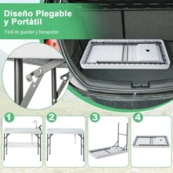 COSTWAY Mesa Plegbale Camping, Mesa Plegable 2 In 1 Multifuncional Con Fregadero, Grifo Giratorio 360°,Tubo De Drenaje, Fregadero Camping Para Jardín, Picnic 107,5 X 57,5 X 87 Cm, 150 Kg -Mano Mano Ventas 100030400 5