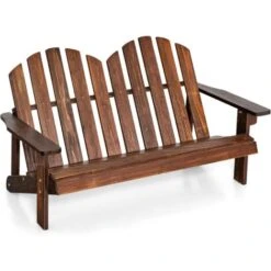 COSTWAY Silla De Jardin De Adirondack 2 Plazas, Banco De 2 Plazas De Madera De Abeto Para Niños Con Respaldo Alto, Reposabrazos, Capacidad 100KG, 99 X 51 X 56,5 Cm, Balcón, Patio, Piscina (café)