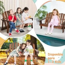 COSTWAY Silla De Jardin De Adirondack 2 Plazas, Banco De 2 Plazas De Madera De Abeto Para Niños Con Respaldo Alto, Reposabrazos, Capacidad 100KG, 99 X 51 X 56,5 Cm, Balcón, Patio, Piscina (café) -Mano Mano Ventas 100030407 3