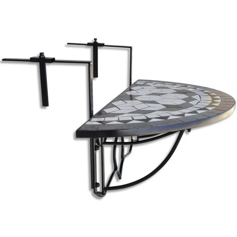 Mesa De Balcón Colgante Mosaico Negro Y Blanco VidaXL 4 Mesa De Balcón Colgante Mosaico Negro Y Blanco VidaXL - Imagen 4