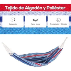 OUTSUNNY Hamaca De Algodón Para Jardín 210x150 Cm Hamaca Colgante Portátil Carga Máx. 180 Kg Para Acampar Piscina Camping Rayas Azul Y Rojo -Mano Mano Ventas 1106393 4
