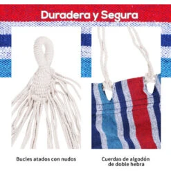 OUTSUNNY Hamaca De Algodón Para Jardín 210x150 Cm Hamaca Colgante Portátil Carga Máx. 180 Kg Para Acampar Piscina Camping Rayas Azul Y Rojo -Mano Mano Ventas 1106393 5