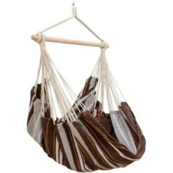 AMANKA XXL Silla Colgante Para Sentarse 2 Personas Hamaca 185x130cm 150Kg Sillón Para Mecerse Columpio 100% Algodón Incl Pivote Giratorio 360° Rayas Marrones