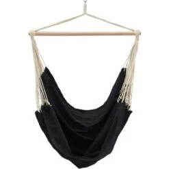 AMANKA XXL Silla Colgante Para Sentarse 2 Personas Hamaca 185x130cm 150Kg Sillón Para Mecerse Columpio 100% Algodón Incl Pivote Giratorio 360° Negro -Mano Mano Ventas 11252098 4