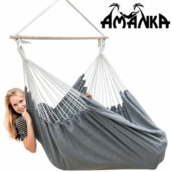 AMANKA Hamaca 185x130cm EXTRA-SEGURA Silla Colgante De Algodón XXL Grande Columpio De Lona Asiento Suspendido Gris -Mano Mano Ventas 11252203 4