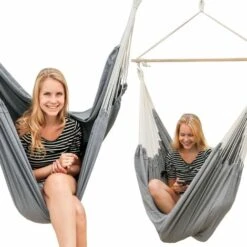 AMANKA Hamaca 185x130cm EXTRA-SEGURA Silla Colgante De Algodón XXL Grande Columpio De Lona Asiento Suspendido Gris -Mano Mano Ventas 11252203 5