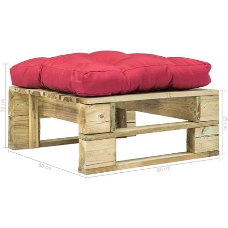 Otomana De Jardín De Palés Con Cojín Rojo De Madera Verde VidaXL 3 Otomana De Jardín De Palés Con Cojín Rojo De Madera Verde VidaXL - Imagen 3