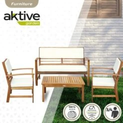 Conjunto Jardín En Madera De Acacia Con Mesa, Banco Y 2 Sillones Aktive Garden -Mano Mano Ventas 11652770 2