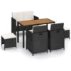 Set Comedor Jardín 6 Pzas Ratán Sintético Y Madera Acacia Negro VidaXL