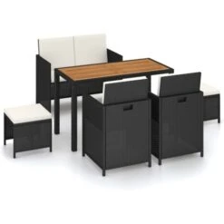 Set Comedor Jardín 6 Pzas Ratán Sintético Y Madera Acacia Negro VidaXL