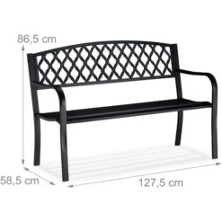 Relaxdays Banco Jardín Y Terraza De 2 Plazas Con Diseño Enrejado, Hierro Fundido Y Acero, 86,5 X 127,5 X 58,5 Cm, Negro -Mano Mano Ventas 12351414 4