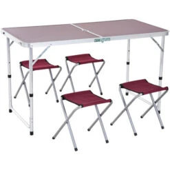 OUTSUNNY Mesa Maleta De Aluminio 4 Taburete Plegable De Acampada Picnic Altura Ajustable
