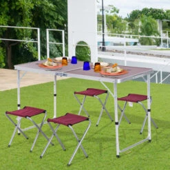 OUTSUNNY Mesa Maleta De Aluminio 4 Taburete Plegable De Acampada Picnic Altura Ajustable -Mano Mano Ventas 12514098 3