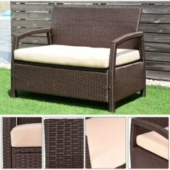 COSTWAY Sofá De Ratán Banco De Jardín Mueble Sillón 2 Plazas Con Cojín Desmontable -Mano Mano Ventas 13035420 3