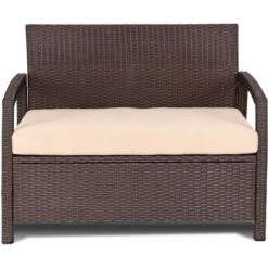 COSTWAY Sofá De Ratán Banco De Jardín Mueble Sillón 2 Plazas Con Cojín Desmontable -Mano Mano Ventas 13035420 5