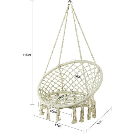Silla Colgante De Macramé Con Cuerda De Algodón,Peso Máximo De 150kg OGS42-MI SoBuy ES 2 Silla Colgante De Macramé Con Cuerda De Algodón,Peso Máximo De 150kg OGS42-MI SoBuy ES - Imagen 2