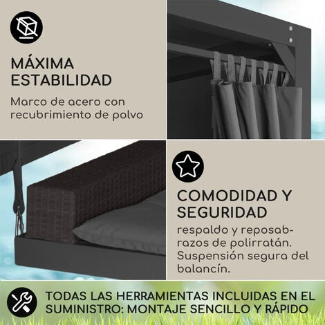 Blumfeldt Eremitage Columpio De Lujo 236 X 210 X 180 Cm Toldo Cortinas 3 Blumfeldt Eremitage Columpio De Lujo 236 X 210 X 180 Cm Toldo Cortinas - Imagen 3