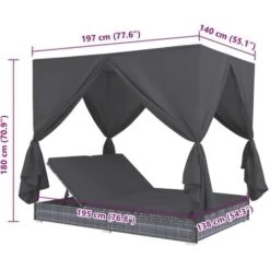 Tumbona Cama Con Cortinas De Ratán Sintético Gris VidaXL -Mano Mano Ventas 13401346 3