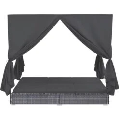 Tumbona Cama Con Cortinas De Ratán Sintético Gris VidaXL -Mano Mano Ventas 13401346 4