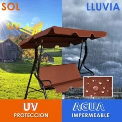 COSTWAY Balancín Columpio Jardín Con 3 Plazas Con Techo Banco Para Terraza Balcón Patio Exterior (Marrón) -Mano Mano Ventas 13413086 5