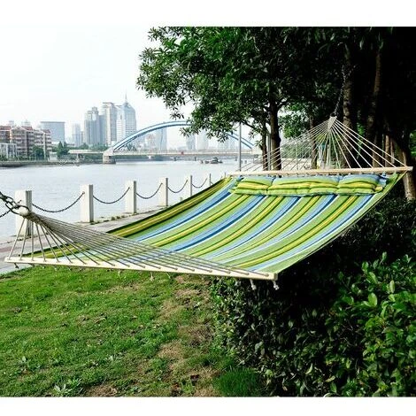 OUTSUNNY Hamaca Doble Colgante De Jardín Hamaca Ecológico Para Camping Con Almohada 2 OUTSUNNY Hamaca Doble Colgante De Jardín Hamaca Ecológico Para Camping Con Almohada - Imagen 2