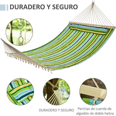 OUTSUNNY Hamaca Doble Colgante De Jardín Hamaca Ecológico Para Camping Con Almohada 5 OUTSUNNY Hamaca Doble Colgante De Jardín Hamaca Ecológico Para Camping Con Almohada - Imagen 5