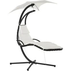 Outsunny Tumbona Colgante Con Sombrilla Protección UV Hamaca Sillón Con Toldo Estructura Estable Cuerda Antivuelco Y Forma Ergonómico190x110x190 Cm