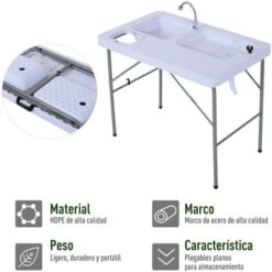 OUTSUNNY Mesa Plegable Multifuncional Con Grifo Y 2 Fregaderos Para Pesca Jardín Camping -Mano Mano Ventas 13685131 4