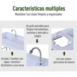 OUTSUNNY Mesa Plegable Multifuncional Con Grifo Y 2 Fregaderos Para Pesca Jardín Camping -Mano Mano Ventas 13685131 5