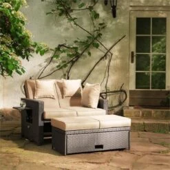 Blumfeldt Komfortzone Sofá Lounge De Ratán Dos Plazas Poliratán Mesa Plegable Gris -Mano Mano Ventas 13784447 3