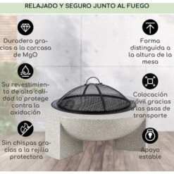 Blumfeldt Troja Fogata De Leña Hogar 75 Cm Ø Parrilla Acero MgO Piedra Artificial -Mano Mano Ventas 14308849 3