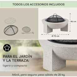 Blumfeldt Troja Fogata De Leña Hogar 75 Cm Ø Parrilla Acero MgO Piedra Artificial -Mano Mano Ventas 14308849 5