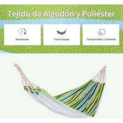 OUTSUNNY Hamaca De Algodón Para Jardín 200x150 Cm Hamaca Colgante Portátil Carga Máx. 180 Kg Para Acampar Piscina Camping Rayas Multicolor -Mano Mano Ventas 1443704 5