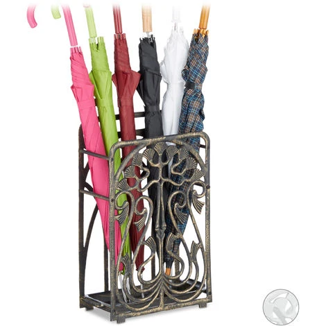 Relaxdays Paragüero Vintage Rectangular, Bandeja Goteo, Soporte Bastones, Hierro Fundido, 48,5 X 30,5 X 16cm, Bronce 1 Relaxdays Paragüero Vintage Rectangular, Bandeja Goteo, Soporte Bastones, Hierro Fundido, 48,5 X 30,5 X 16cm, Bronce