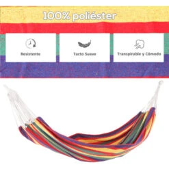 OUTSUNNY Hamaca De Algodón Para Jardín 210x150 Cm Hamaca Colgante Portátil Carga Máx. 180 Kg Para Acampar Piscina Camping Rayas Multicolor -Mano Mano Ventas 1490972 4