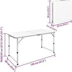 Mesa De Camping Plegable Ajustable 120x60 Cm VidaXL -Mano Mano Ventas 1507985 3