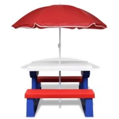 Mesa De Picnic Y Bancos Para Niños Y Sombrilla Multicolor VidaXL -Mano Mano Ventas 1534139 2