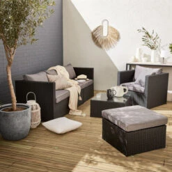 Muebles De Jardin, Conjunto Sofa De Exterior, Negro Gris, 5 Plazas - Benito -Mano Mano Ventas 1610270 5