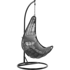 Silla Colgante De Ratán Sintético Negro Columpio En Forma De Huevo Estilo Rústico Boho Atri