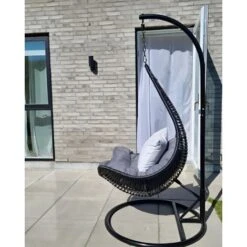 Silla Colgante De Ratán Sintético Negro Columpio En Forma De Huevo Estilo Rústico Boho Atri -Mano Mano Ventas 16531963 4