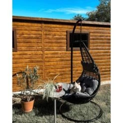 Silla Colgante De Ratán Sintético Negro Columpio En Forma De Huevo Estilo Rústico Boho Atri -Mano Mano Ventas 16531963 5