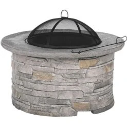 Pozo De Fuego Chimenea Gris Malla Cubierto Redondo Para Jardín Tambora