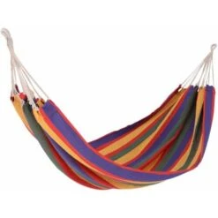 OUTSUNNY Hamaca De Algodón Para Jardín 200x100 Cm Hamaca Colgante Portátil Carga Máx. 120 Kg Para Acampar Piscina Camping Rayas Multicolor