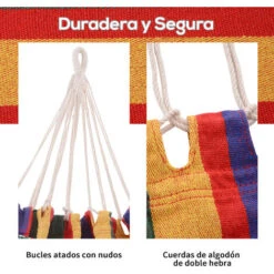 OUTSUNNY Hamaca De Algodón Para Jardín 200x100 Cm Hamaca Colgante Portátil Carga Máx. 120 Kg Para Acampar Piscina Camping Rayas Multicolor -Mano Mano Ventas 1708236 4