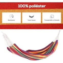 OUTSUNNY Hamaca De Algodón Para Jardín 200x100 Cm Hamaca Colgante Portátil Carga Máx. 120 Kg Para Acampar Piscina Camping Rayas Multicolor -Mano Mano Ventas 1708236 5